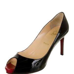 AUTHENTIC Christian Louboutin Black and Red Peep-Toe Heels
